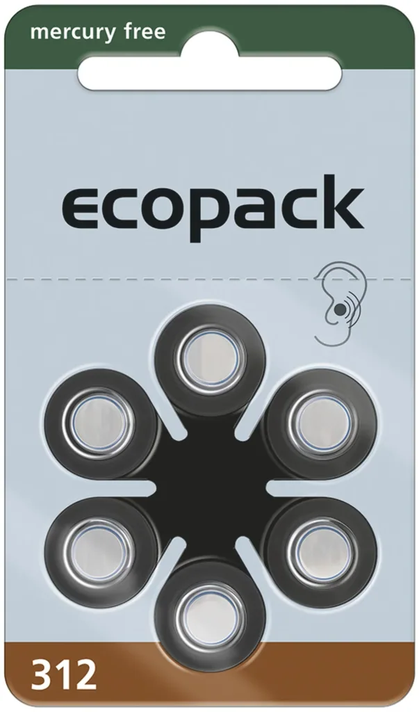 Hörgerätebatterie Ecopack Typ 312(PR41) BRAUN - 6 Stück