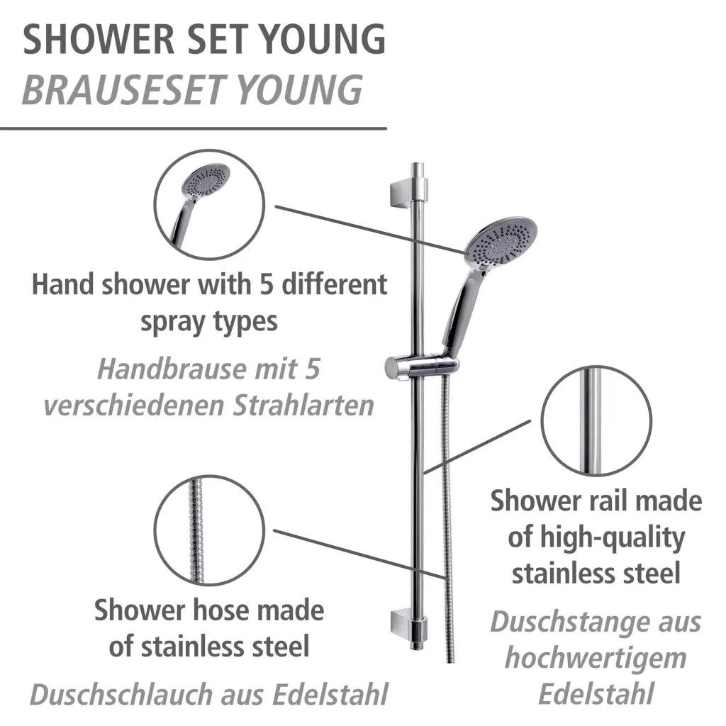 Brauseset Young Chrom, Länge Stange: 66 cm