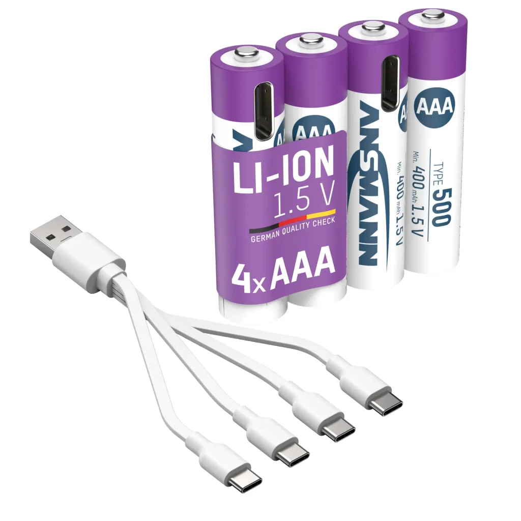 Lithium Ionen Micro (AAA) Akkus USB-C - 4 Stück, Sicherheitsabschaltung