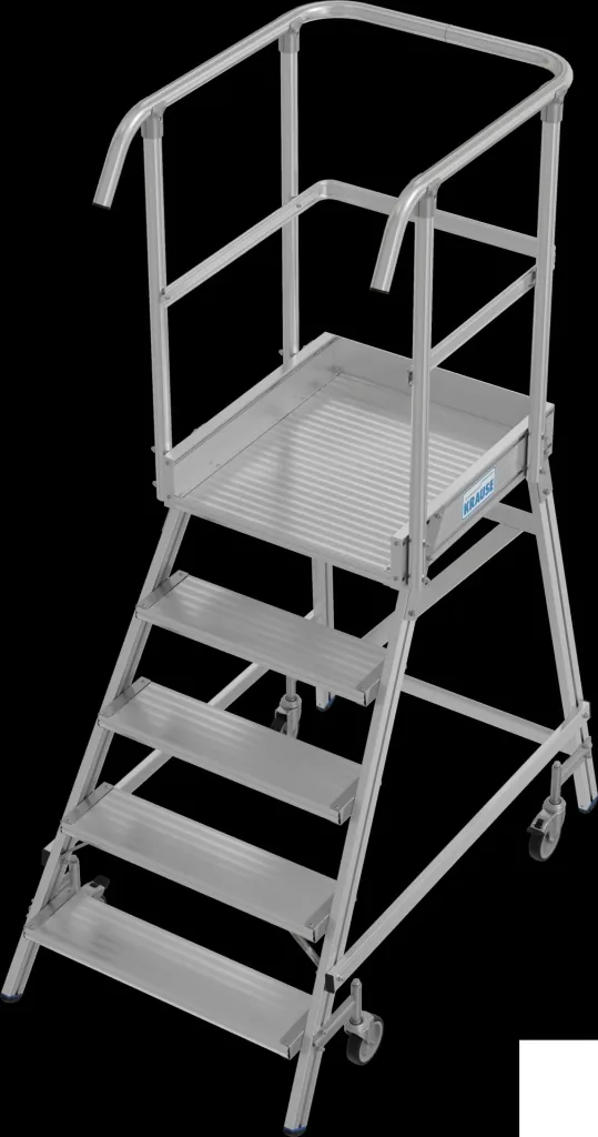 Podestleiter 5 Alu-Stufen Einseitig, fahrbar