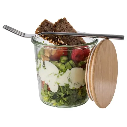 Weck-Gläser mit APS Deckel 2-er Set: 2 Gläser: Ø11 cm x 11 cm, Sturzform 580 ml + Buchenholz Deckel mit Silikondichtung