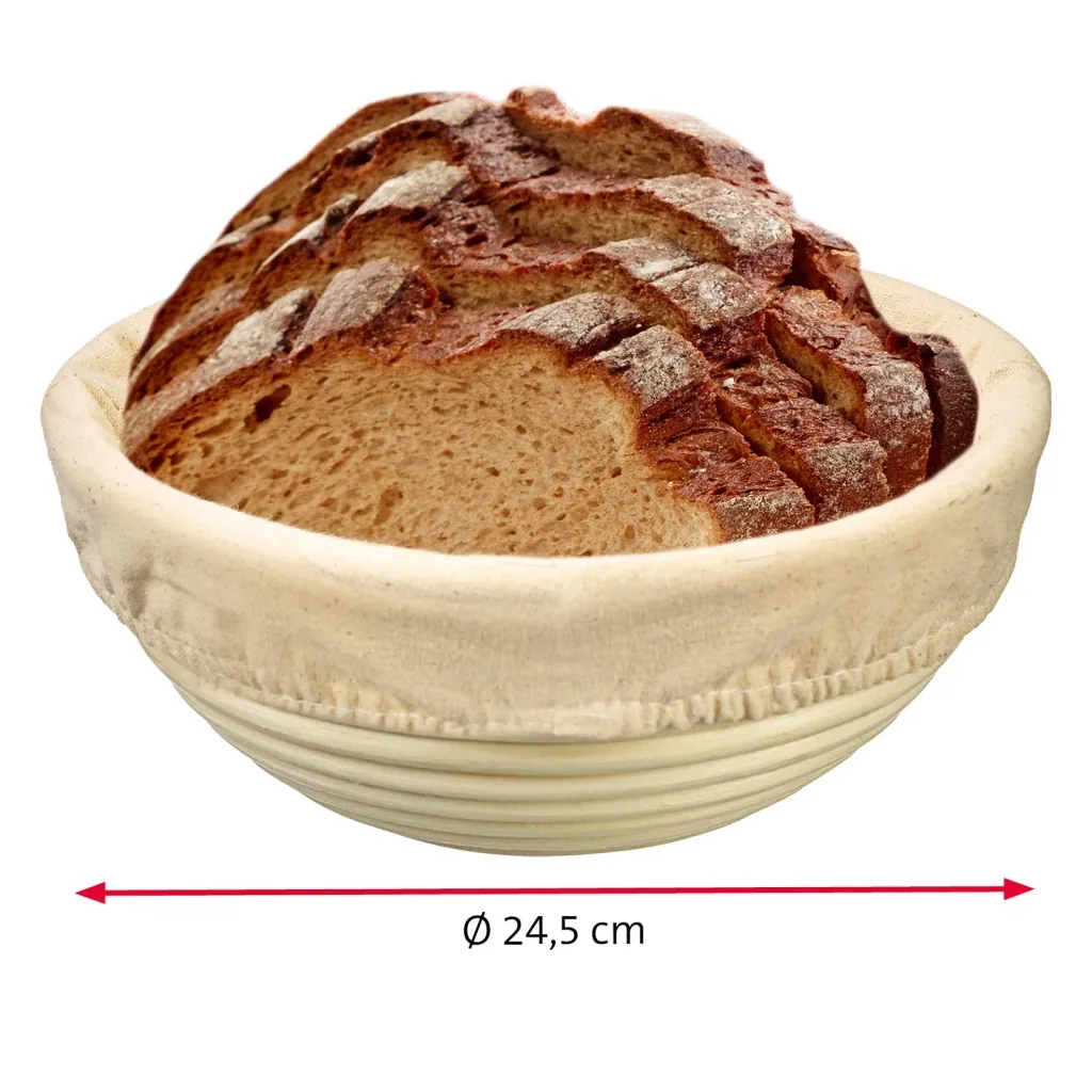 Set Gärkorb Peddigrohr mit Baumwollbezug rund