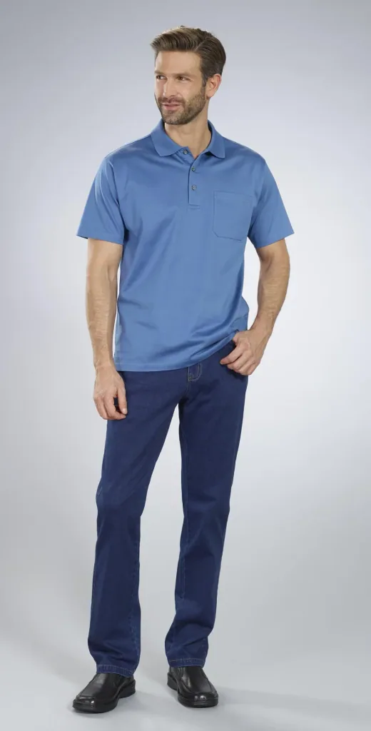 Poloshirt mit Knopfleiste, Farbe kobalt, Gr.M