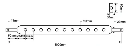 Ackerschiene Kat 2, 7 Löcher, 1000 mm, Ø 28 mm, 30 x 60 mm