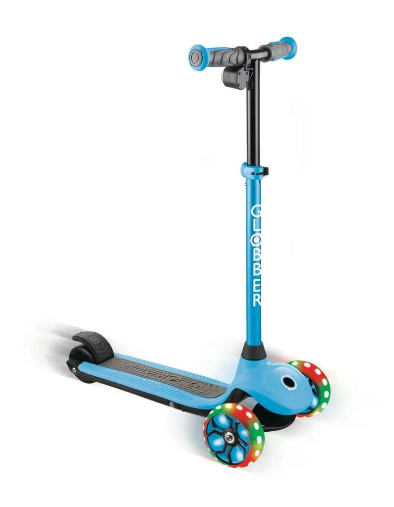 ONE K E-MOTION 4 PLUS, E-Scooter, Lithium-Batterie, 80 W Motor, 125/90 mm, 3-rädrig, LED-Rollen, hellblau