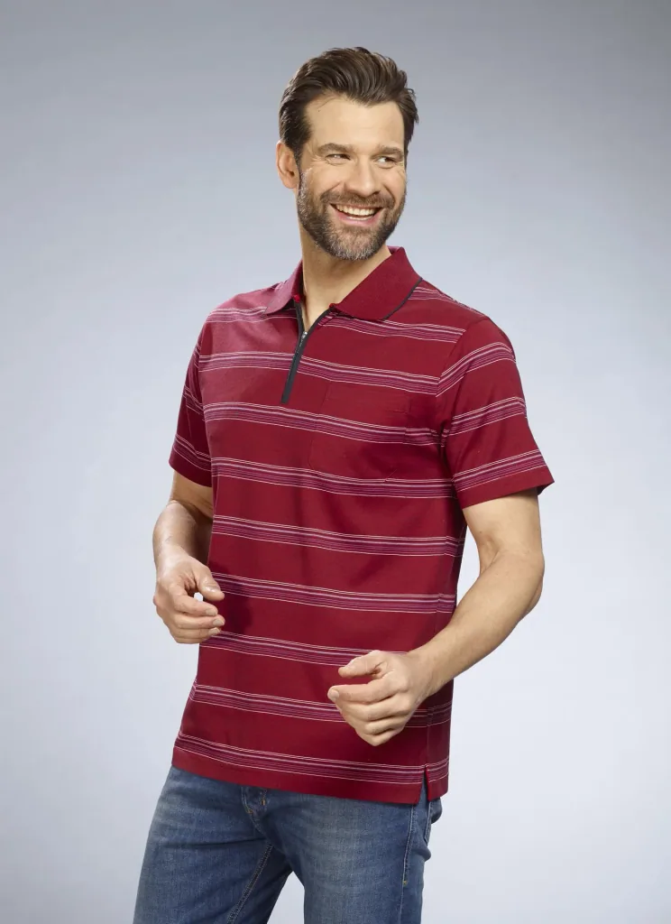 Poloshirt gestreift, Farbe rot, Gr.M