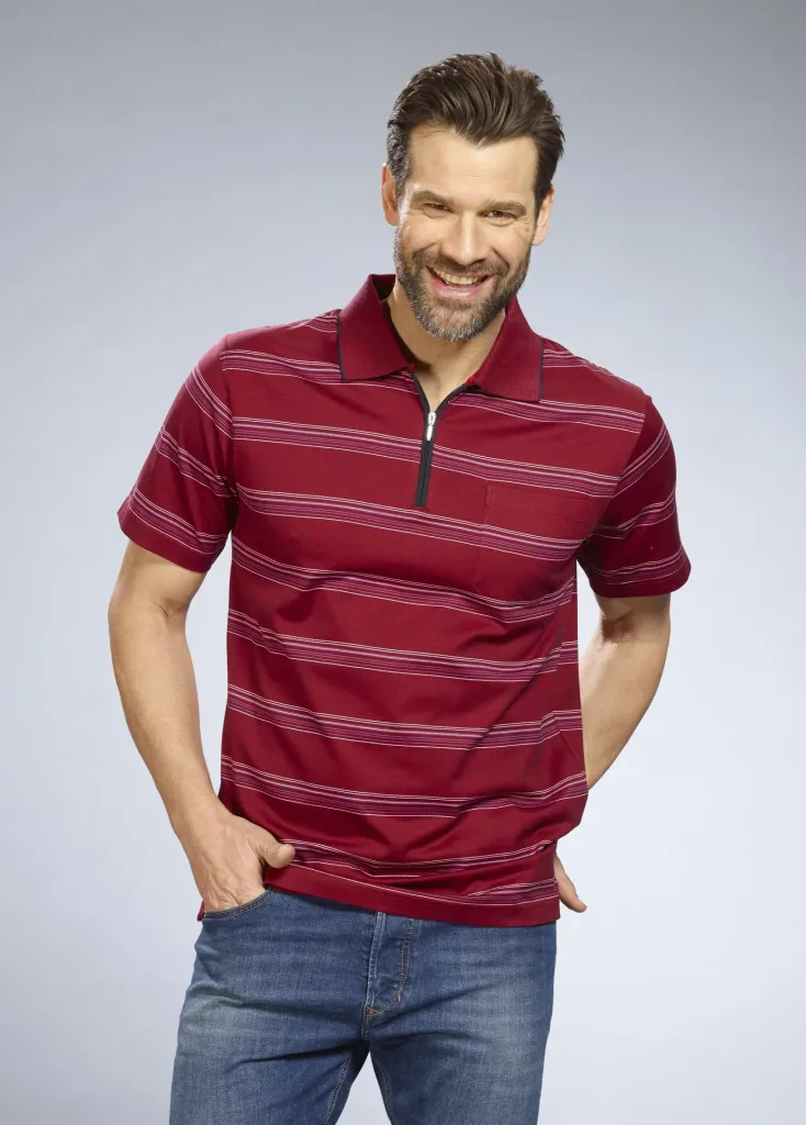Poloshirt gestreift, Farbe rot, Gr.M