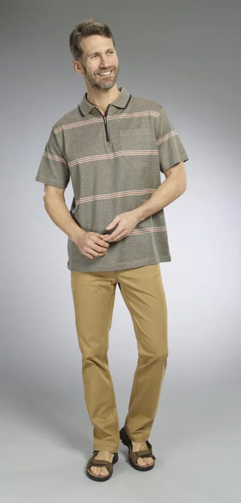 Poloshirt gestreift, Farbe khaki, Gr.M