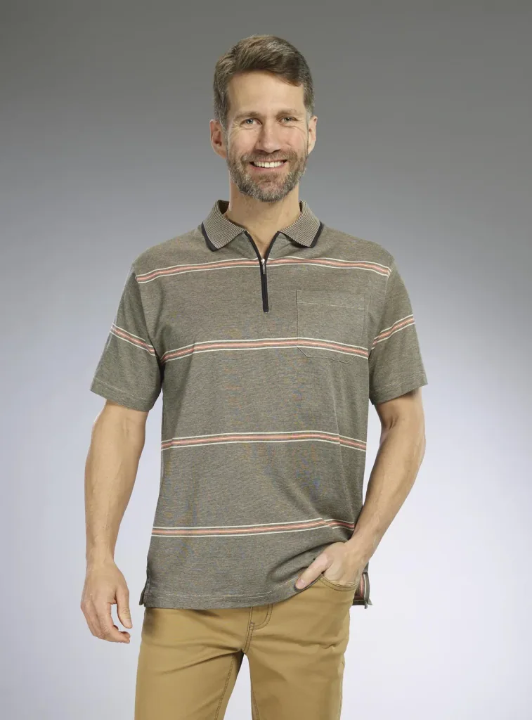 Poloshirt gestreift, Farbe khaki, Gr.M