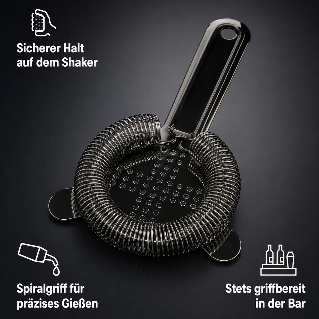 Julep Sieb, Julip Strainer - CROSS, Edelstahl 304 - GMB - Rotgussschwarz