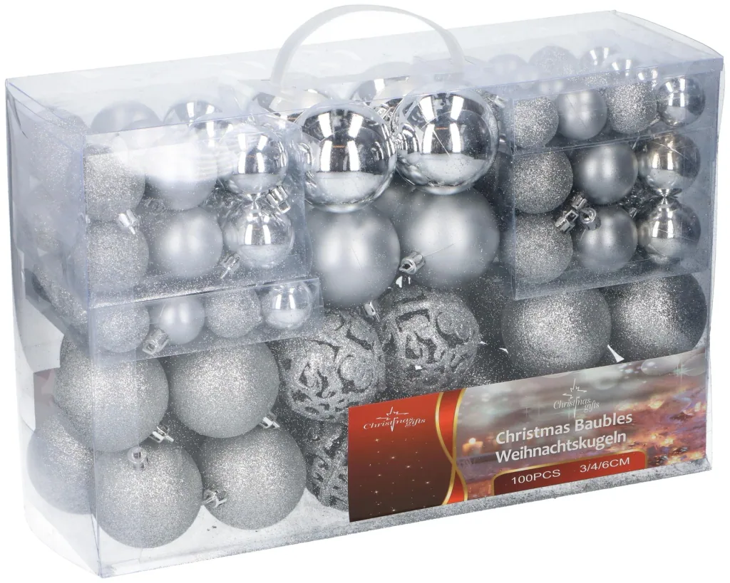 Weihnachtskugeln, silber, 100 Stück