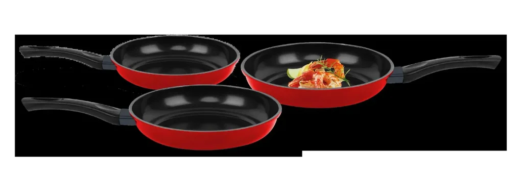Carbon Pfannenset Rot, 3-teilig ( Ø 20 cm/ 24 cm/ 28 cm) mit Antihaft Diamantbeschichtung