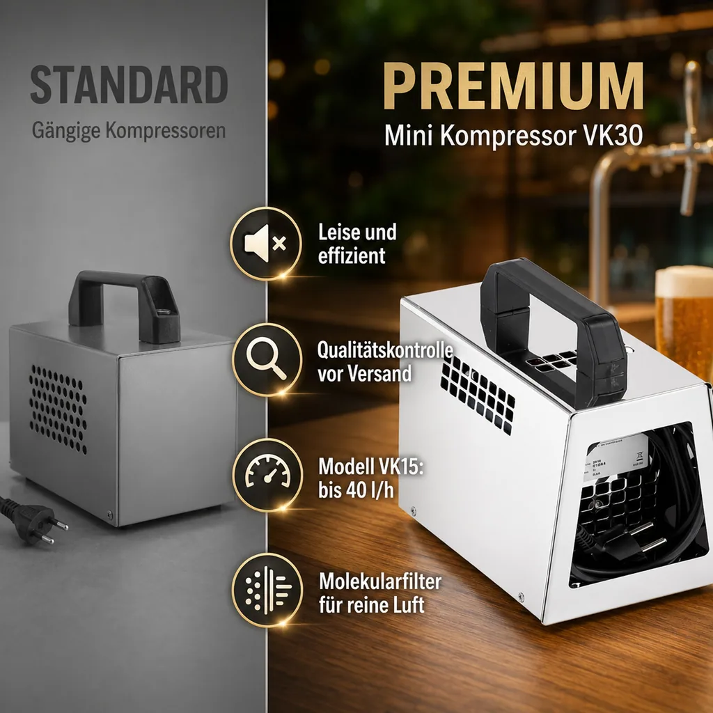 Druckluft Kompressor, Mini Kompressor, Luftkompressor - VK15 / VK30, für Bierzapfen ohne CO2, Model: Mini-Kompressor VK30