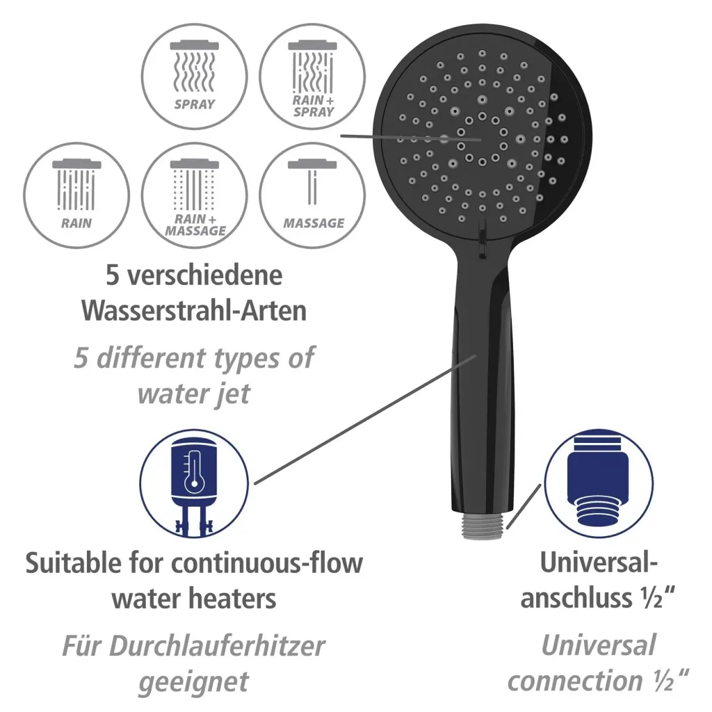 Brauseset Young Schwarz, Länge Stange: 66 cm