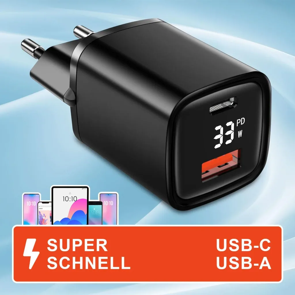 Dual USB Ladegerät mit USB-C / A Port mit Schnellladefunktion, 33 Watt PowerDevice
