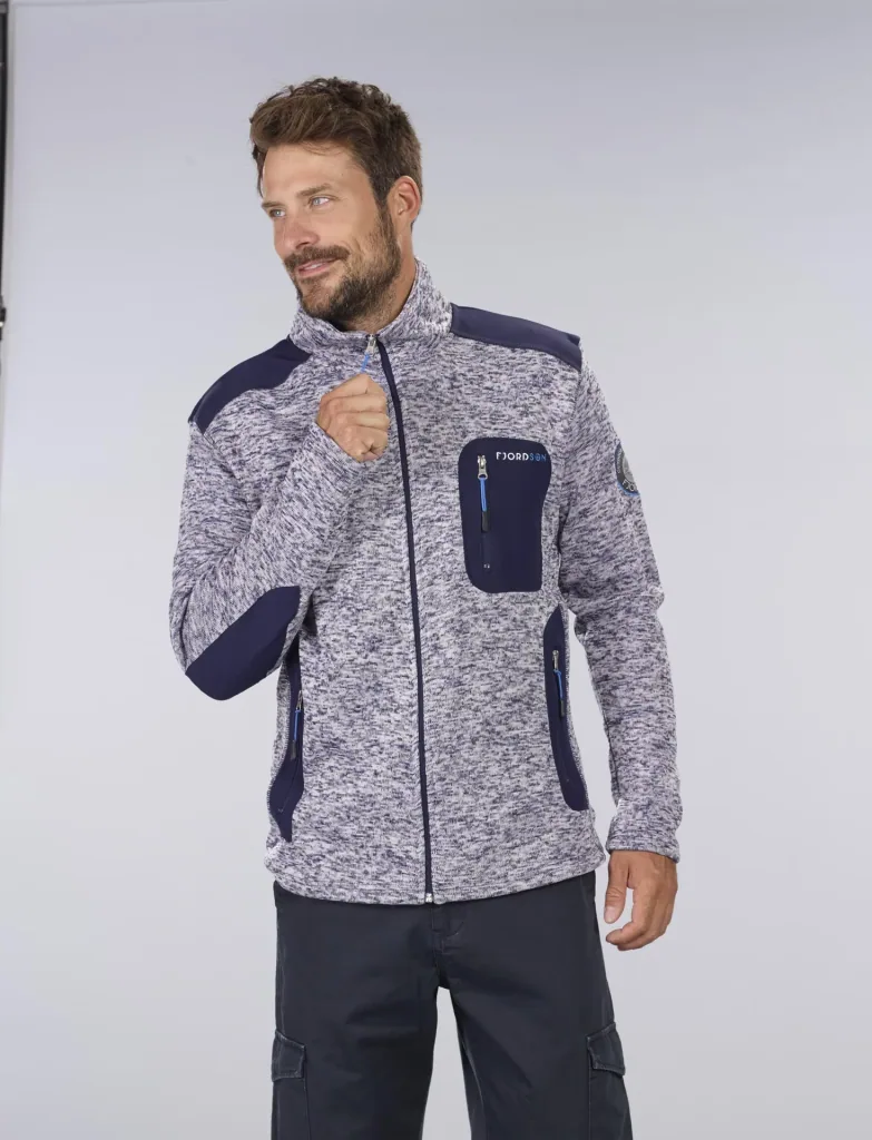 Strickfleece Jacke mit Reißverschluß, Farbe marine/grau melange, Gr. M