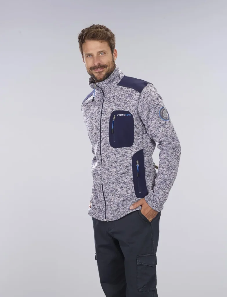 Strickfleece Jacke mit Reißverschluß, Farbe marine/grau melange, Gr. M