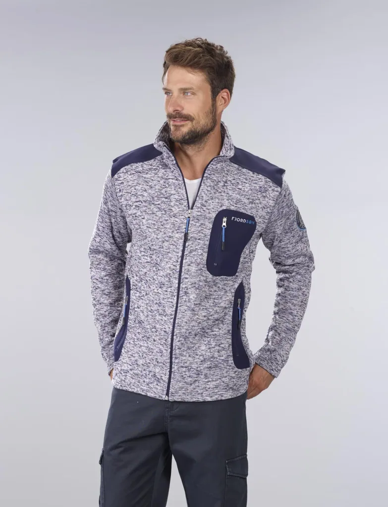 Strickfleece Jacke mit Reißverschluß, Farbe marine/grau melange, Gr. M