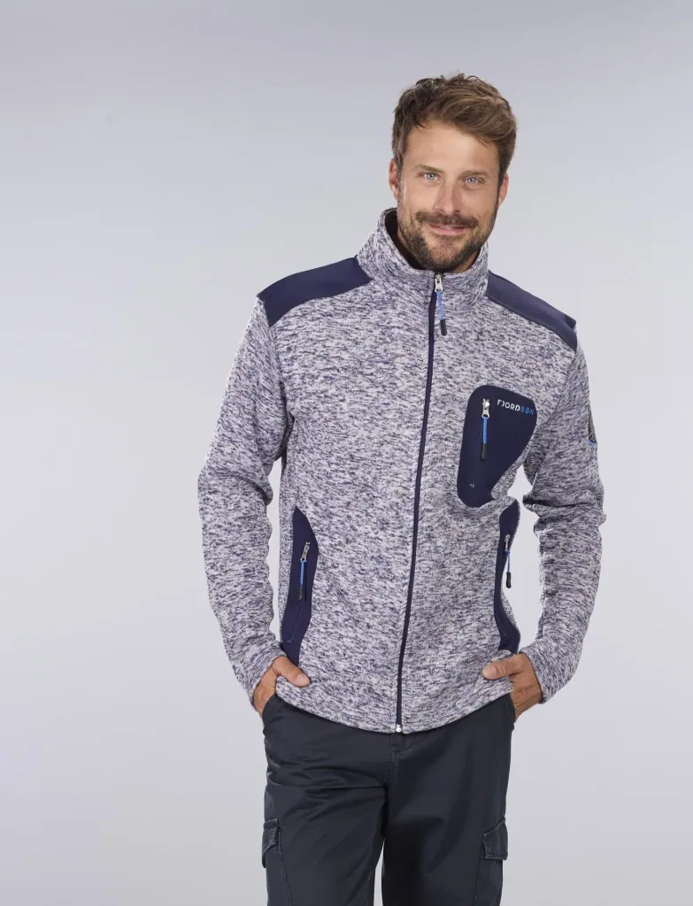 Strickfleece Jacke mit Reißverschluß, Farbe marine/grau melange, Gr. M