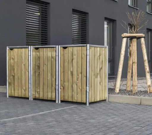 Mülltonnenbox 240 Liter, Holz, natur mit Verbinder, 3 er