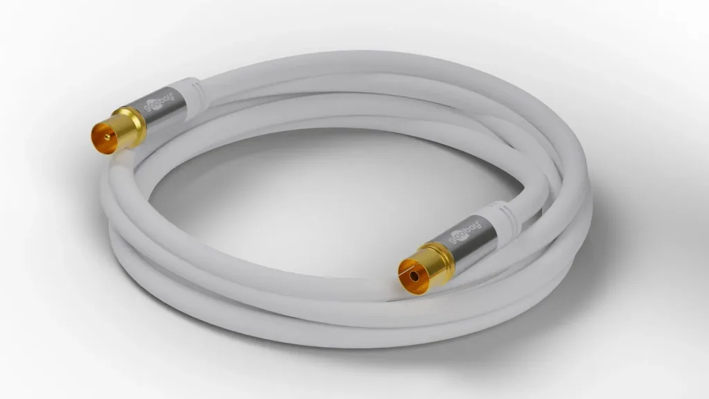 TV Antennenkabel 135 dB, 4x geschirmt, 1 m, Weiß - vergoldet, Koax-Buchse > Koax-Stecker (70313)