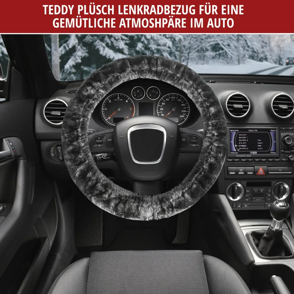 Lenkradbezug "Teddy" aus Kunstfell, Anthrazit