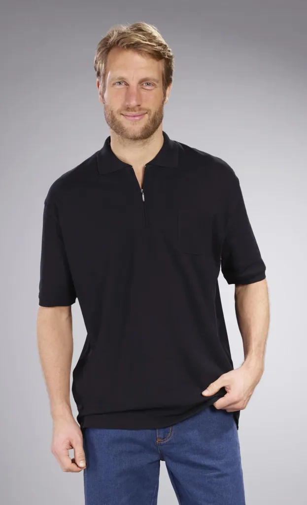 Poloshirt mit Reißverschluss, schwarz, Gr.XL