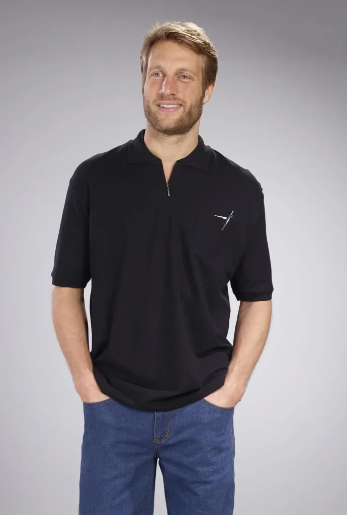 Poloshirt mit Reißverschluss, schwarz, Gr.XL