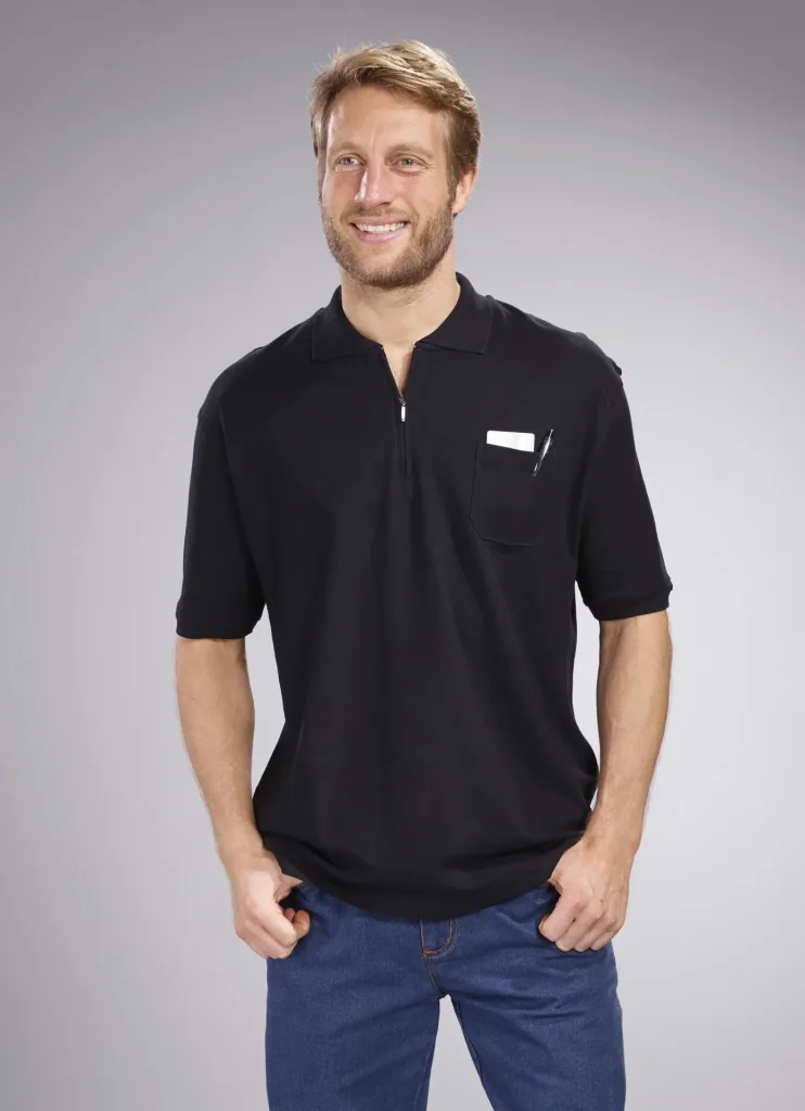 Poloshirt mit Reißverschluss, schwarz, Gr.XL