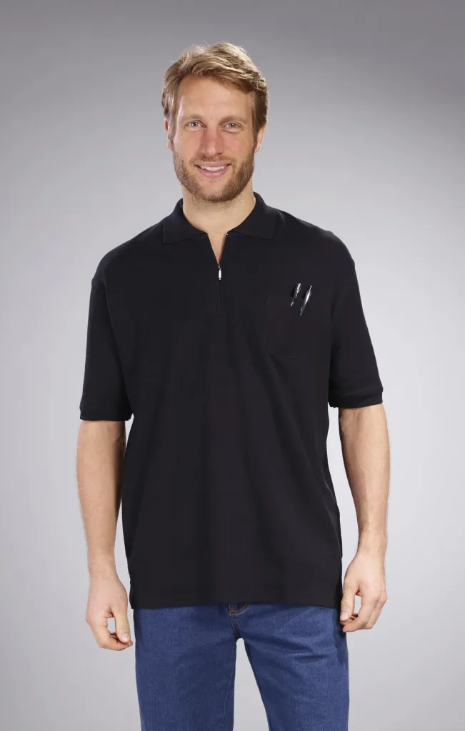 Poloshirt mit Reißverschluss, schwarz, Gr.XL