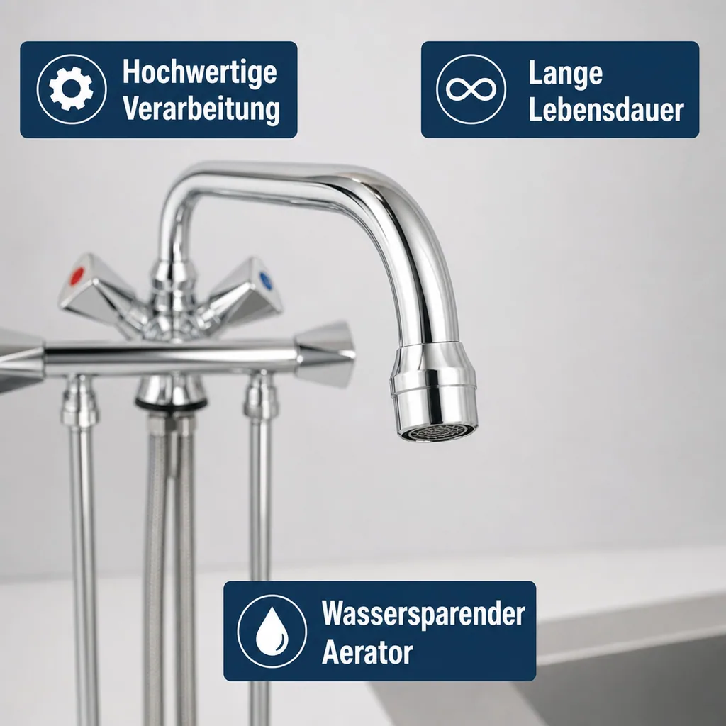 Wasserhahn, Küchenarmatur, Wasserarmatur - Mischbatterie, Model „BRUSE“, für 2 Becken Hochdruck