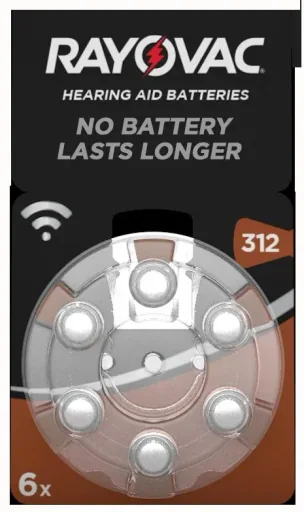 Zink-Luft Hörgeräte Batterie 312 (PR41), braun - 6 Stück