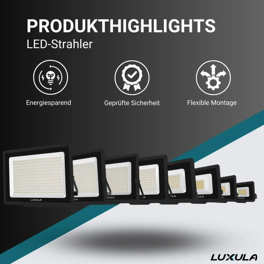 LED-Fluter in schwarz bietet 200 W, 4000 K (neutralweiß), 20000 lm & IP65 Schutz