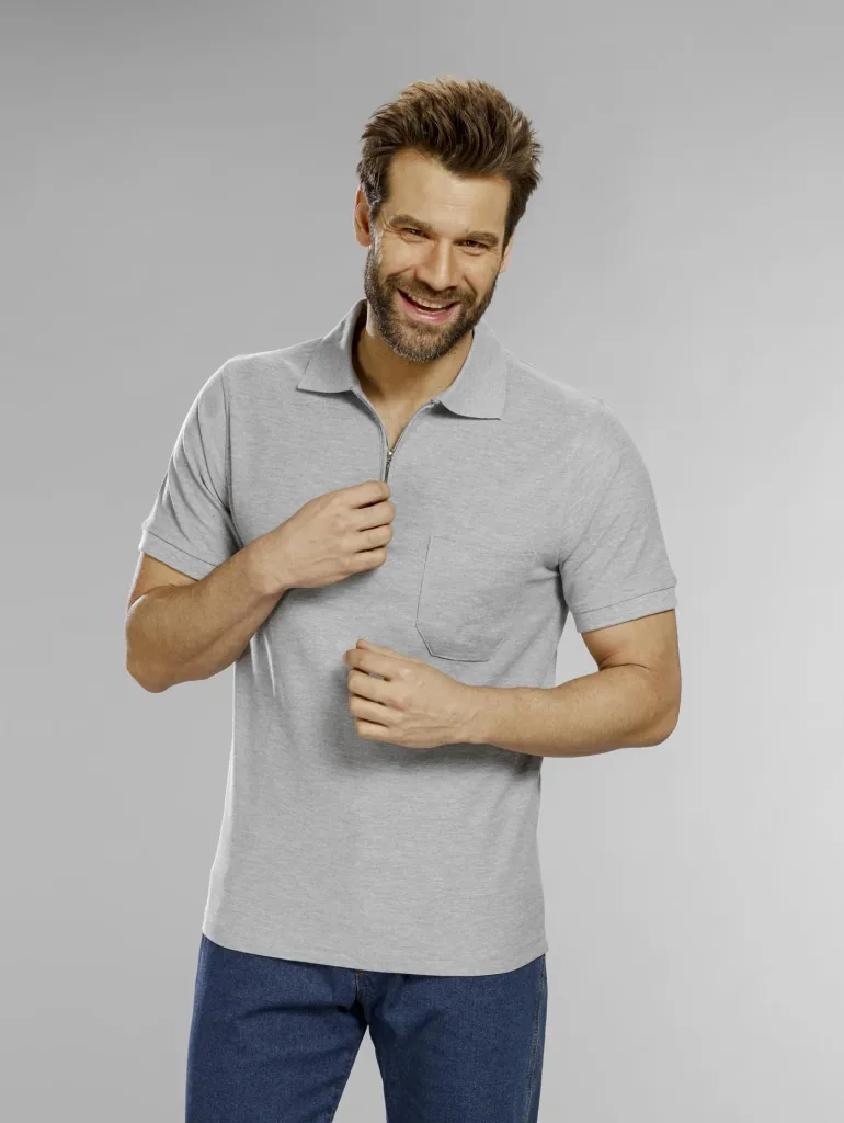 Poloshirt mit Reißverschluss, silber, Gr. L