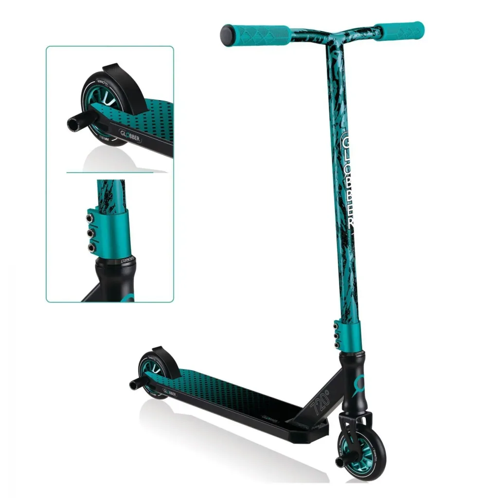 STUNTSCOOTER GS 720   Freestyle Kickroller, 110 mm, ABEC 7, verstärkter Lenker, 360°-Lenkung, schwarz-türkis