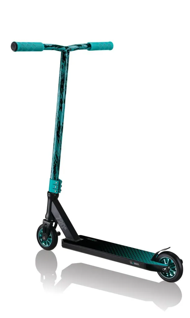 STUNTSCOOTER GS 720   Freestyle Kickroller, 110 mm, ABEC 7, verstärkter Lenker, 360°-Lenkung, schwarz-türkis