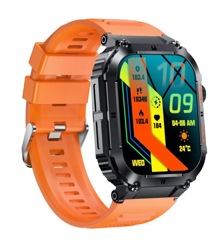 Bluetooth Smartwatch mit Herzfrequenz, Blutdruck und Blutsauerstoffmessung, orange
