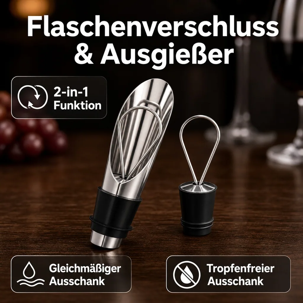 Flaschenverschluss, Flaschenstopfen, Weinstopper - Save & Stop 2-in-1