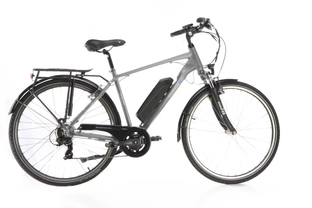 Herren Trekking E-Bike, 28 Zoll, Rahmenhöhe 50 cm, 7-Gang Kettenschaltung, Silber matt, Eifel