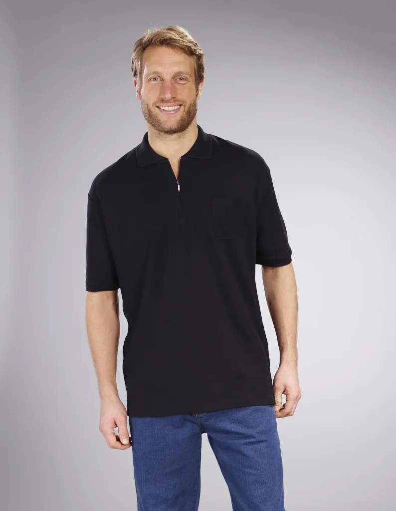Poloshirt mit Reißverschluss, schwarz, Gr. M