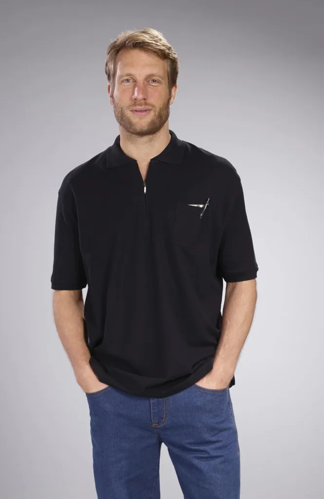 Poloshirt mit Reißverschluss, schwarz, Gr. M