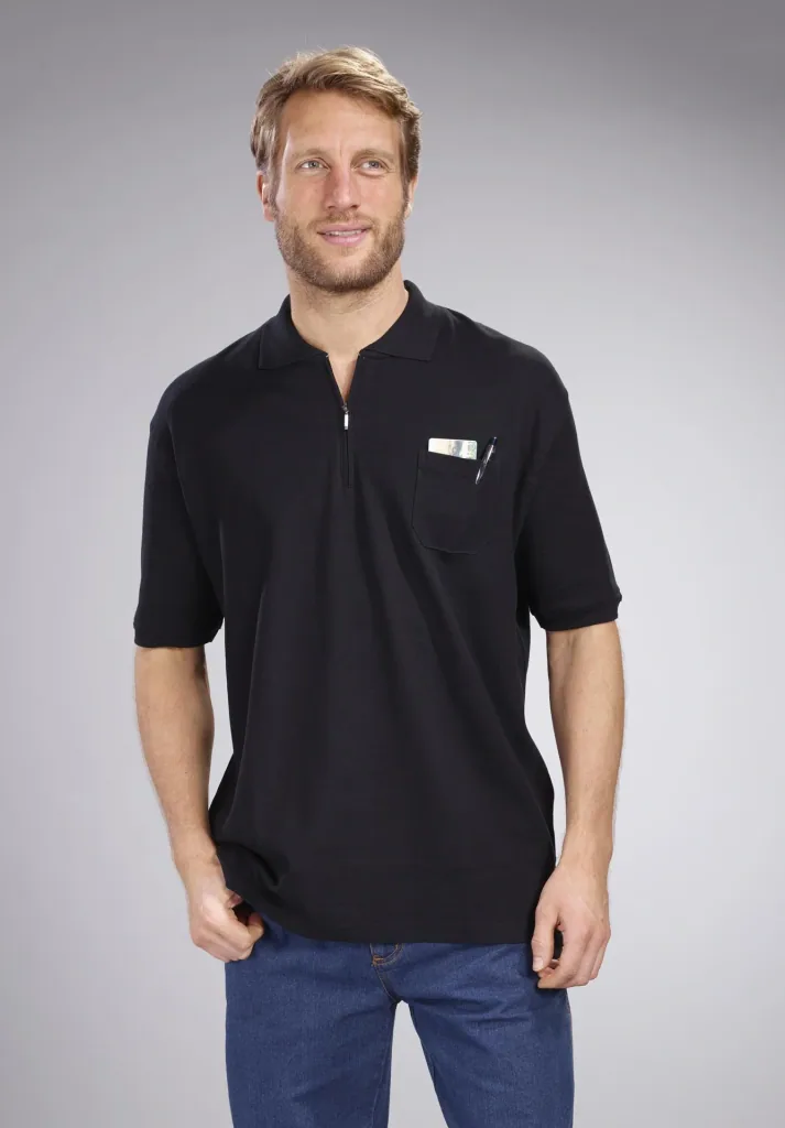 Poloshirt mit Reißverschluss, schwarz, Gr. M