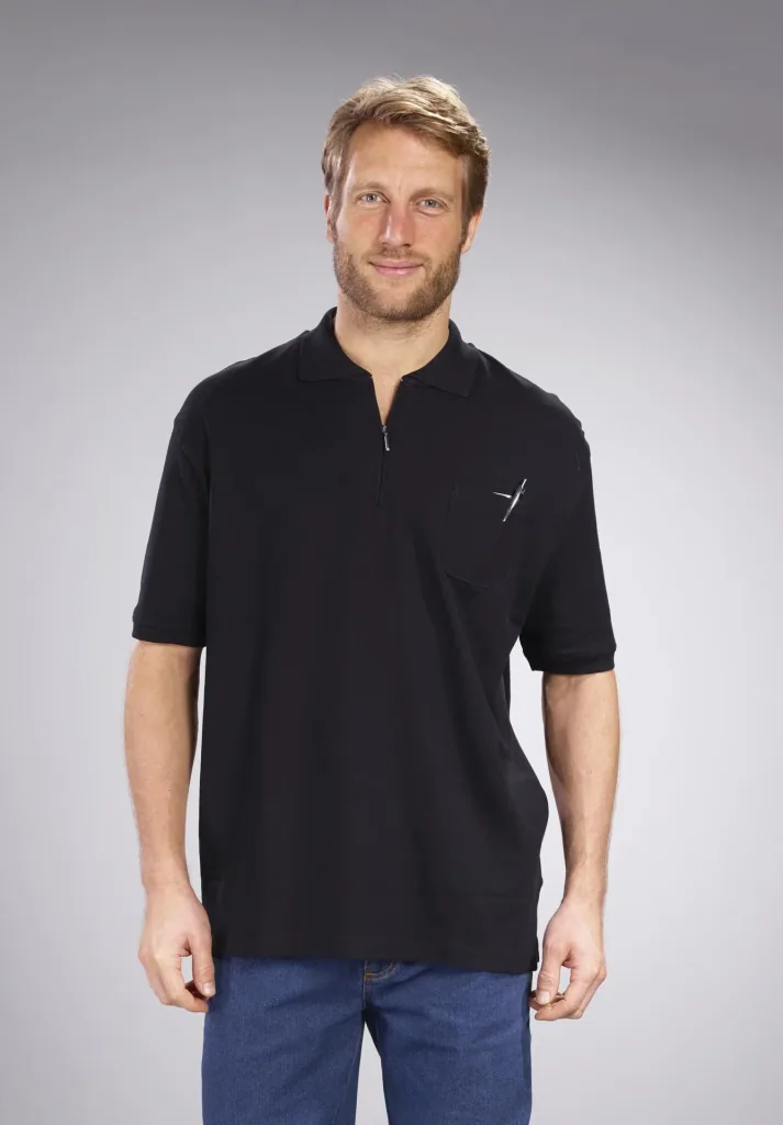 Poloshirt mit Reißverschluss, schwarz, Gr. M