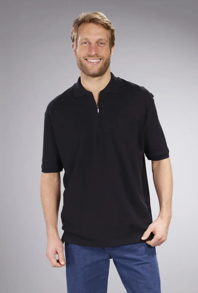 Poloshirt mit Reißverschluss, schwarz, Gr. M