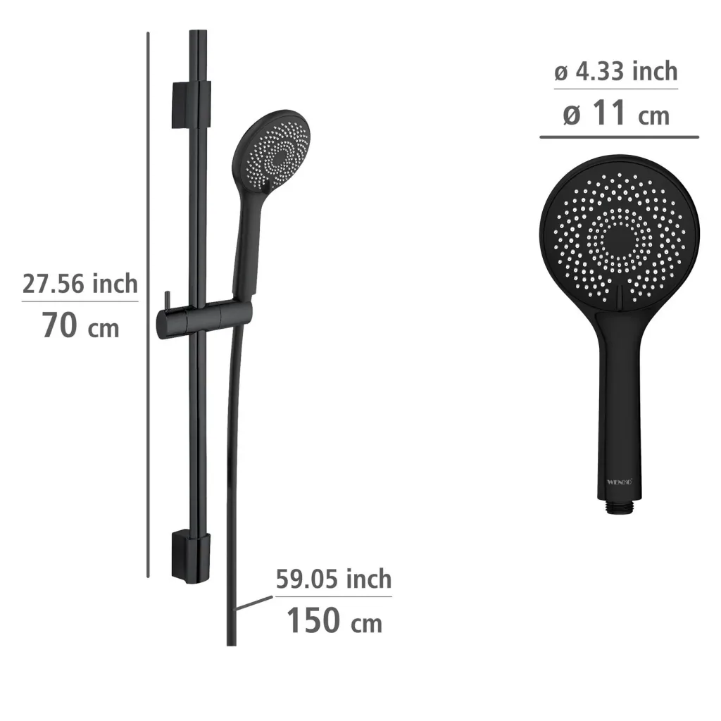 Wasserspar-Brauseset Watersaving Schwarz, Länge Stange: 70 cm