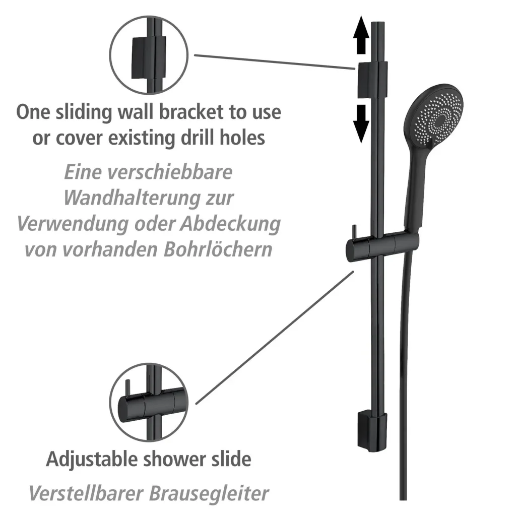 Wasserspar-Brauseset Watersaving Schwarz, Länge Stange: 70 cm