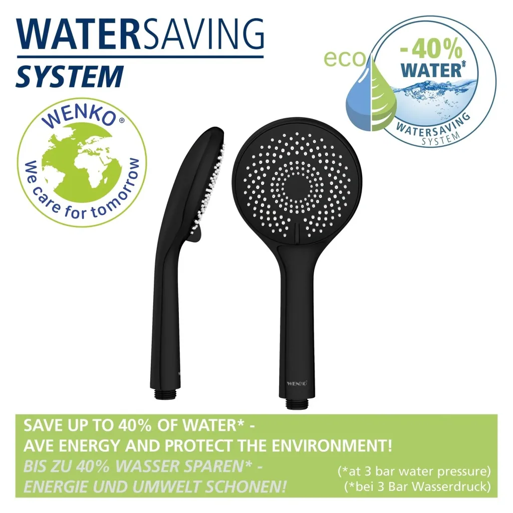 Wasserspar-Brauseset Watersaving Schwarz, Länge Stange: 70 cm