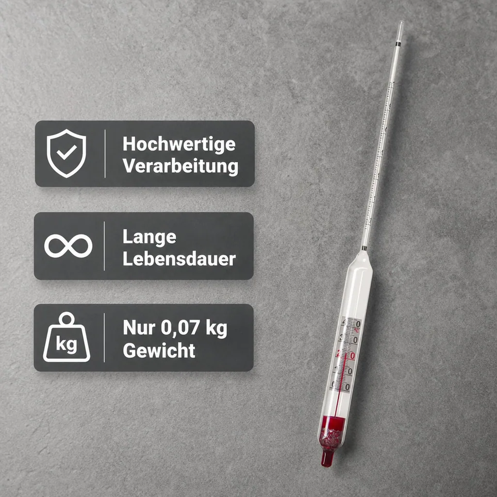 Alkoholmessgerät, Alkoholmeter, Alkoholspindel für Wein, mit Thermometer