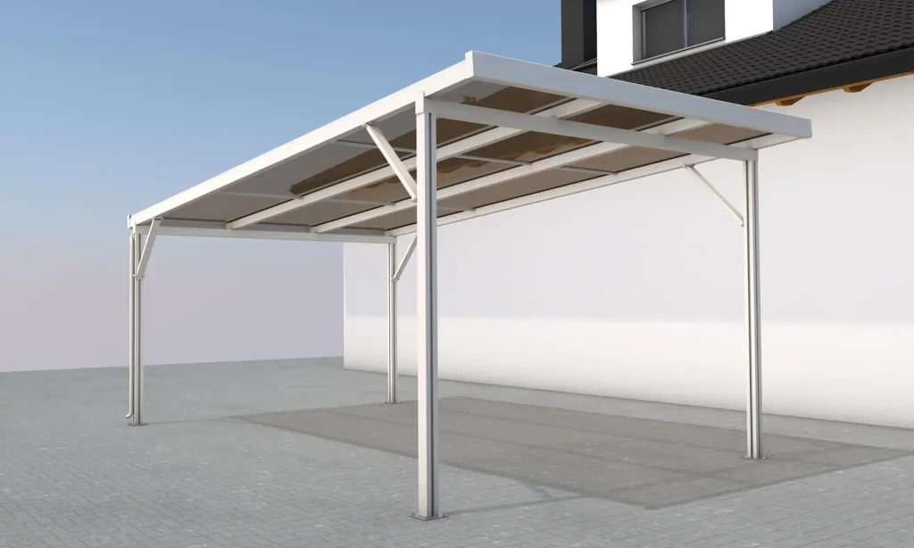 Carport Premium, weiß, 3094 x 5620 mm - Acryl Stegplatten 16mm, bronze