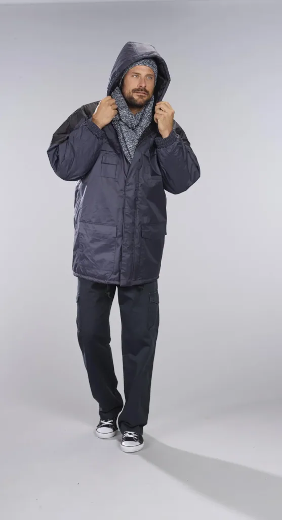 Thermoparka mit Kapuze, Farbe marine/schwarz, Gr. M